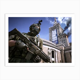 Soldier In Front Of A Building Art Print