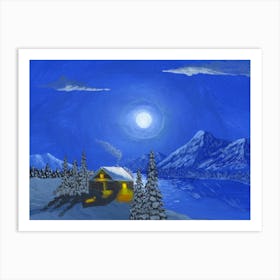 Fool moon over the lake. Winter. Art Print