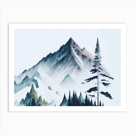 Mountain And Forest In Minimalist Watercolor Horizontal Composition 21 Art Print