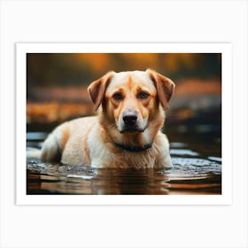 Golden Retriever In Water Art Print