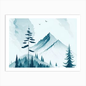 Mountain And Forest In Minimalist Watercolor Horizontal Composition 231 Art Print