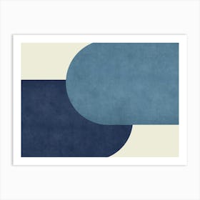 Halfmoon Colorblock - Mid-century Modern Abstract Minimalist Blue Navy Art Print