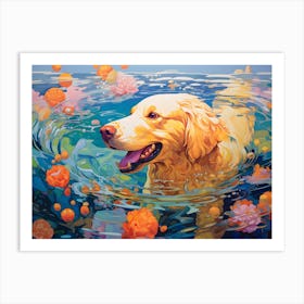 Golden Retriever Dog Swimming In The Sea Art Print