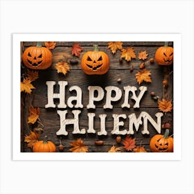 Autumn Themed Word Art Featuring The Word Happy Halloween In A Creative Rustic Stack As If Carve (2) 2 Art Print