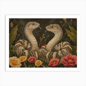 Floral Animal Illustration Cobra 1 Art Print