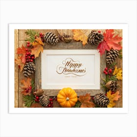 An Ornate Acorn Calligraphy Centerpiece With Woven Decorative Lettering Bearing The Words Happy Th (4) Art Print