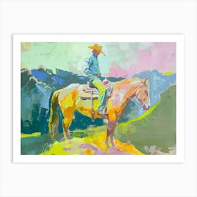 Neon Cowboy In Rocky Mountains 8 Painting Art Print