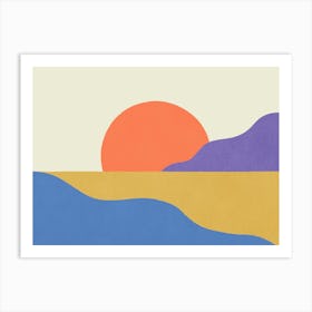 Sunset Island Beach Sky Horizon Graphic Abstract Landscape Bold Vibrant Colors - Orange Purple Gold Blue Art Print