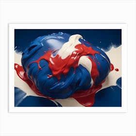 A 3d Rendering Of A Colorful Blob Of Paint In Shades Of Blue, White, And Red, Splattered Against A Black Background Art Print