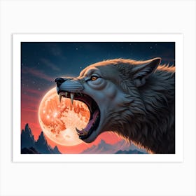 Wolf Howling At The Moon 1 Art Print