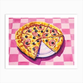 Pizza With Olives Pink Checkerboard 1 Art Print