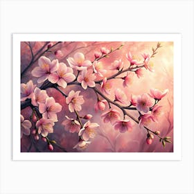 Pink Cherry Blossom Branch Art Print