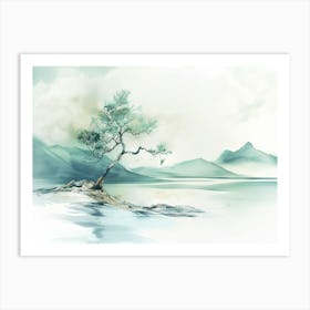 Pine tree, Japan style, Aquarelle, Minimalistic Art Print