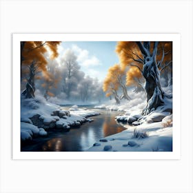 Winter River Landscape Art Print