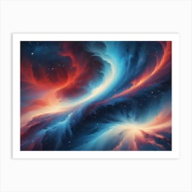 Abstract Image Of Swirling, Feathery Clouds In Shades Of Red, Blue, And White Against A Starry Night Sky, Creating A Cosmic And Ethereal Effect Art Print