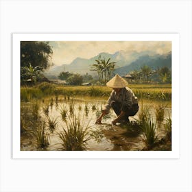 Chinese Peasant In A Rice Field Art Print