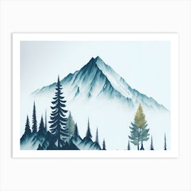 Mountain And Forest In Minimalist Watercolor Horizontal Composition 224 Art Print