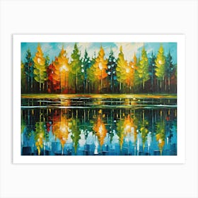 Colourful trees Reflections In The Water Art Print