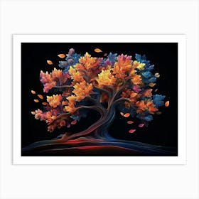 3d Colorful Tree in the Dark Background, 3d Abstraction Art Print