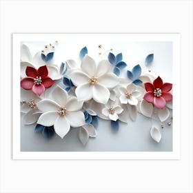 3d Artwork Illustration Flowers White Background 4 Art Print