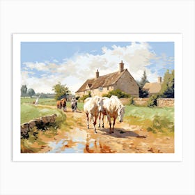 Horses Painting In Cotswolds, England, Landscape 4 Art Print