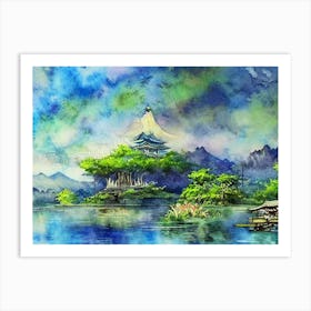 Twilight Pagoda Reflections Art Print