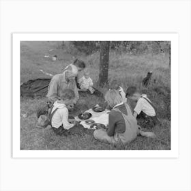 White Migrant Family Saying Grace Before Noonday Meal By The Side Of The Road East Of Fort Gibson, Muskogee Count Art Print