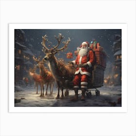 Santa Claus And Reindeer 1 Art Print