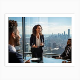 Businesswoman In Mid Presentation Audience Engaged In Active Listening Around Her Vibrant Smiles A (3) Art Print