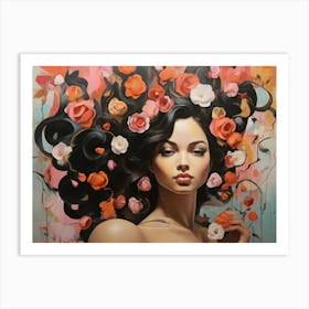 Woman With Flowers In Her Hair Art Print