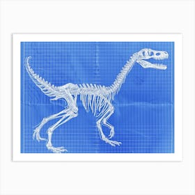 Gallimimus Skeleton Hand Drawn Blueprint 2 Art Print