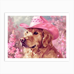 Golden Retriever In Pink Hat Art Print