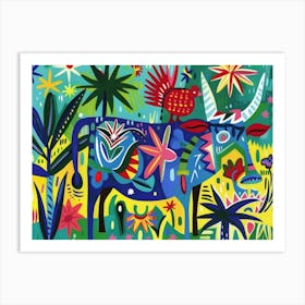 Cow In The Jungle 1 Art Print