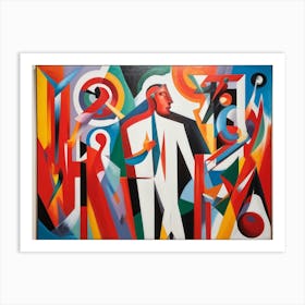 Abstract Painting Capturing The Essence Of Confusion And Joy Where A Human Figure Colored Vibrant (1) 2 Art Print