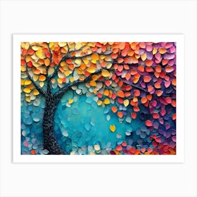 Elegant Colorful Tree with Vibrant Leaves Hanging Branches 16 Art Print