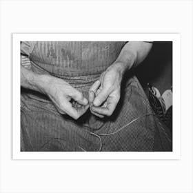 Threading A Needle With Waxed Thread, Bootmaking Shop, Alpine, Texas By Russell Lee Art Print