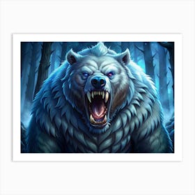 Ferocious White Bear In A Dark Forest Art Print