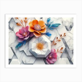 Flowers On A Marble Wall 1 Art Print