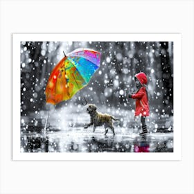 Girl With White Dog - Rainy Day Activities Art Print