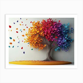 3d Abstract Tree Colorful Leaves Art Print