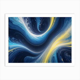 Abstract Image Of Swirling, Fluid Colors In Shades Of Blue, Yellow, And White, Resembling A Galaxy Or A Nebula Art Print