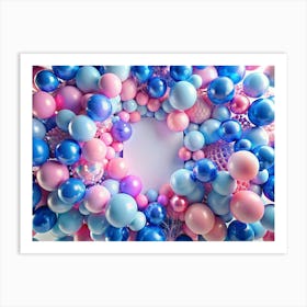 White Blank Square In Pink And Blue Balloons 1 Art Print