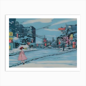 Snowy City Winter In Japan Anime Style Art Print