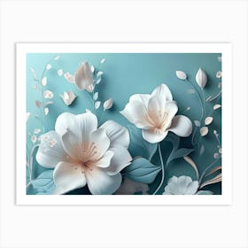 3d With Simple Floral Painting Light Blue 1 Art Print