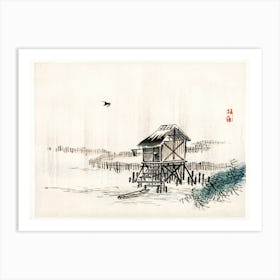 Cottage In The River, Kōno Bairei Art Print