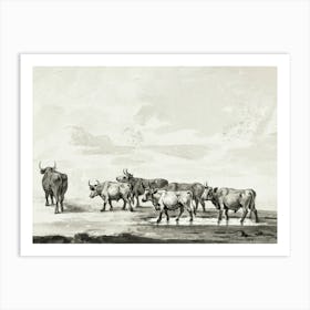 Group Of Six Bulls, Jean Bernard Art Print