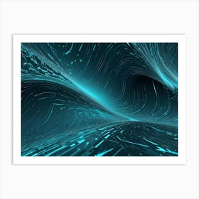 Abstract Image Of A Swirling, Glowing, Blue Wave With A Futuristic, Technological Design Art Print