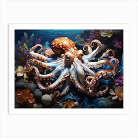 Colorful Octopus in Water Art Print