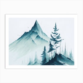 Mountain And Forest In Minimalist Watercolor Horizontal Composition 110 Art Print