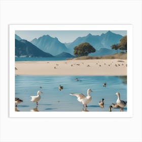 Geese On The Beach Art Print